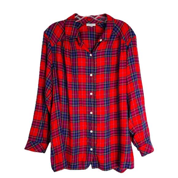 J. Jill Tops - J. Jill red blue plaid flannel preppy button front top XLP